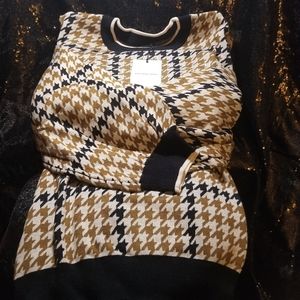 Who What Wear Tan, Black and Cream Houndstooth knit sweater 60% cotton size 3X
